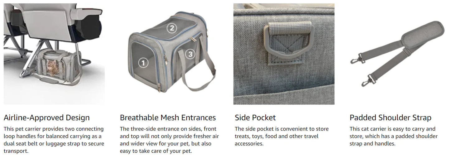 Pet Carrier Bag | Airline-Approved Cat & Dog Carrier with Comfortable 3-Layer Mat | Lightweight Travel Solution for Small Pets