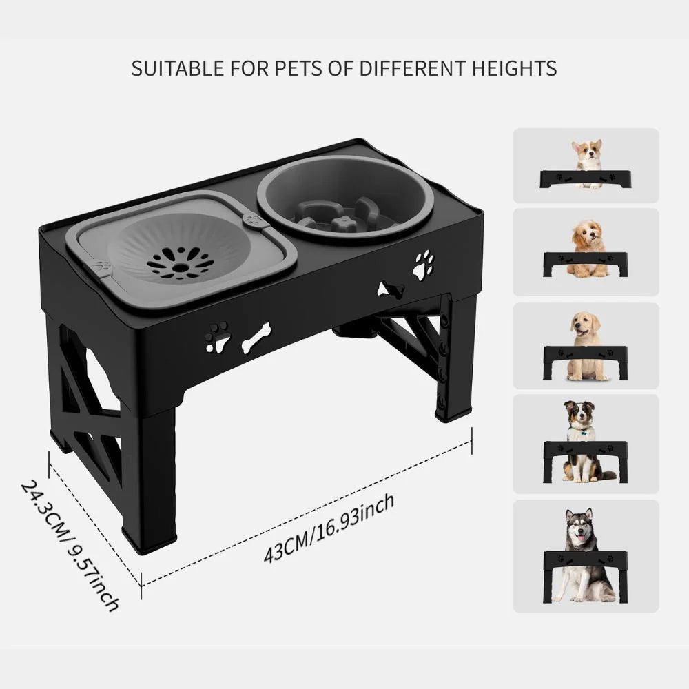 Elevated Dog Bowls | Adjustable Slow Feeder Dog Bowl with Non-Slip Base | Promotes Healthy Digestion for Mindful Eating