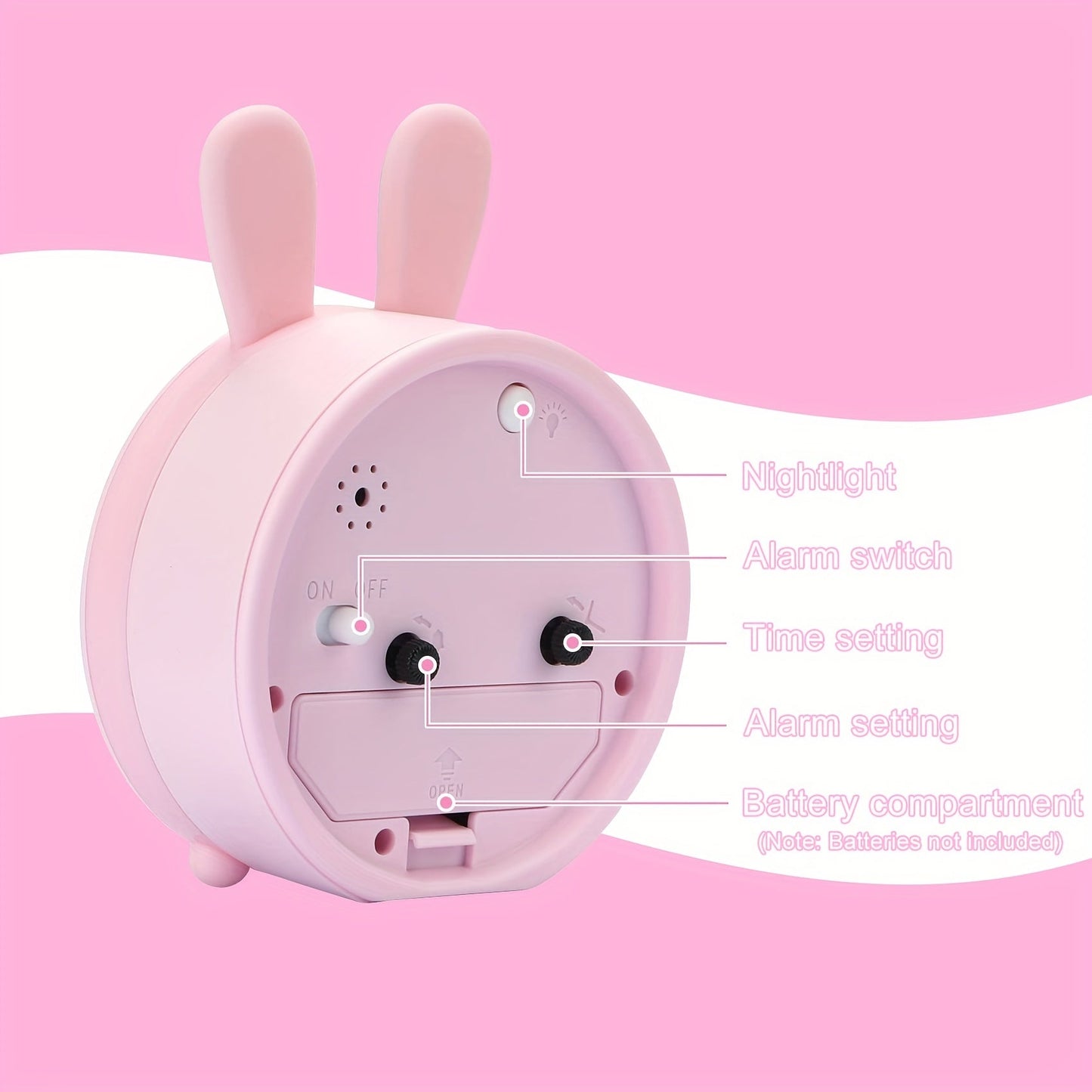Cozy Bunny | Silent Children's Alarm Clock with Night Light | Compact Design for Peaceful Sleep 4