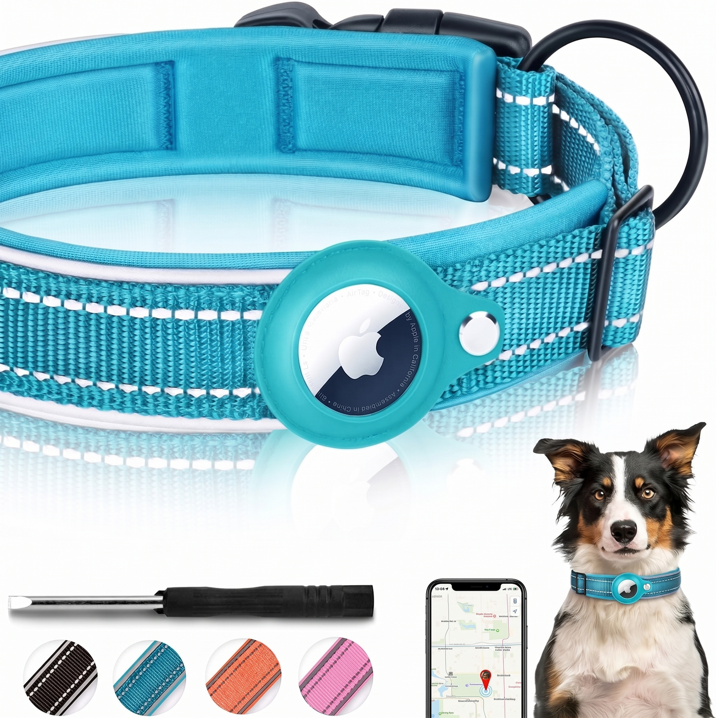 AirTag Dog Collar with Secure Mounting & Reflective Stitching | Adjustable Fit for Enhanced Safety 0