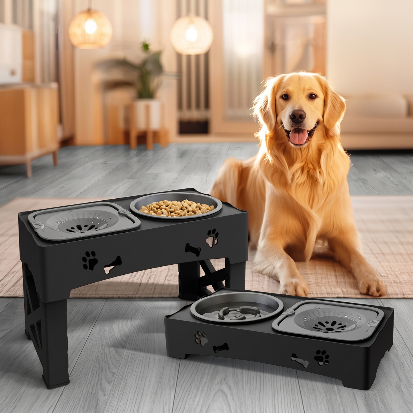 Elevated Dog Bowls | Adjustable Slow Feeder Dog Bowl with Non-Slip Base | Promotes Healthy Digestion for Mindful Eating 0
