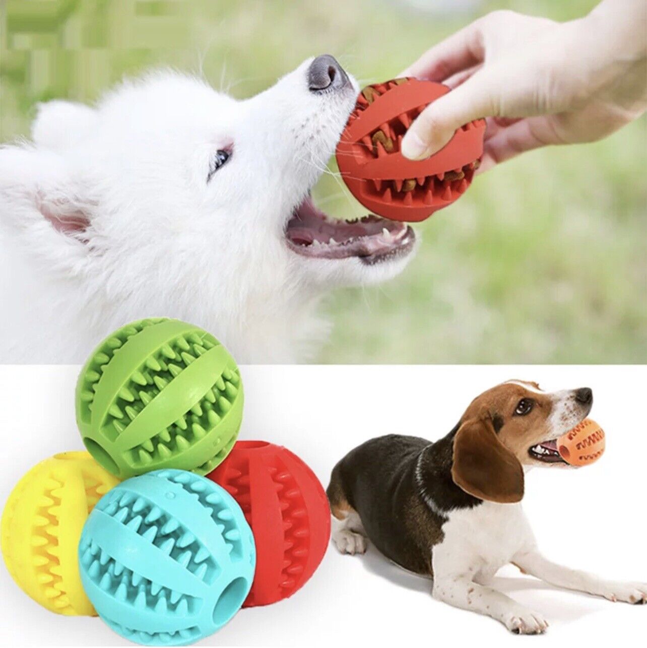 Interactive Rubber Ball | Tough Dog Toy with Treat Grooves | Engaging Fun for Dogs and Cats 2