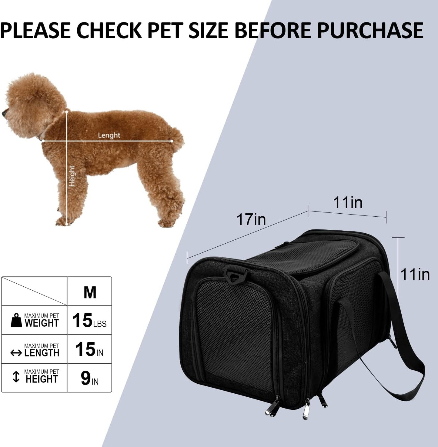 Pet Carrier Bag | Airline-Approved Cat & Dog Carrier with Comfortable 3-Layer Mat | Lightweight Travel Solution for Small Pets 3