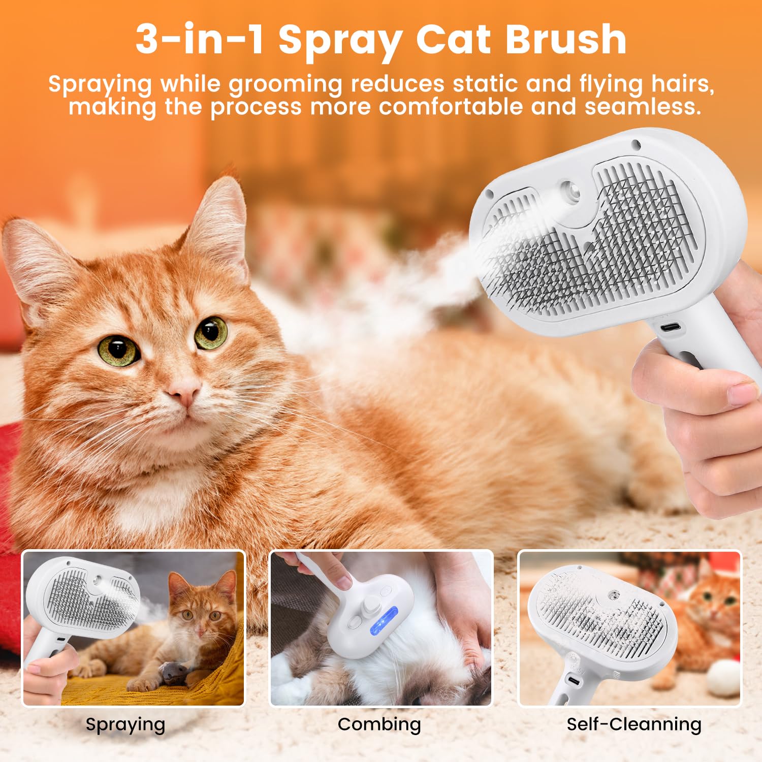 Pet Grooming Brush | Dog and Cat Grooming Brush with Innovative Spray Feature | Lightweight Design for Tangle-Free Grooming 1