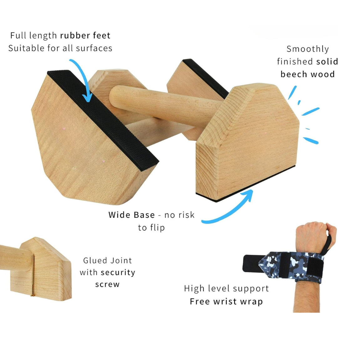 Wooden Push-Up Bars with Non-Slip Grip | Ergonomic Stands for Enhanced Stability 1