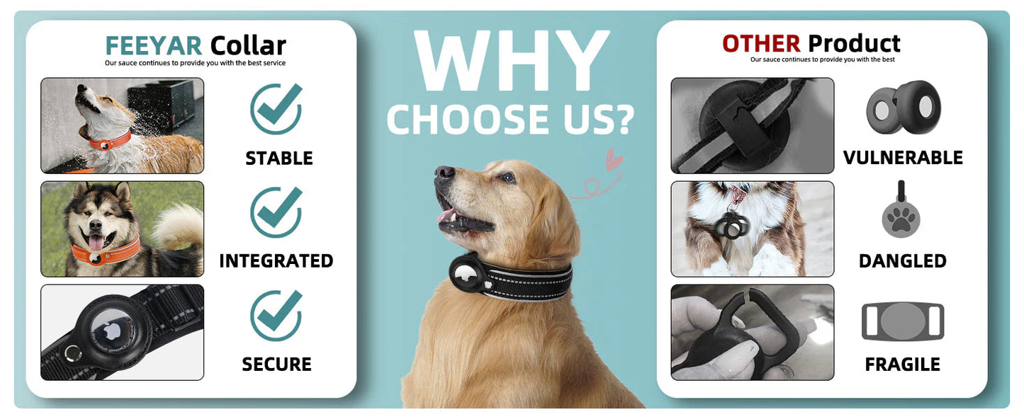 AirTag Dog Collar with Secure Mounting & Reflective Stitching | Adjustable Fit for Enhanced Safety